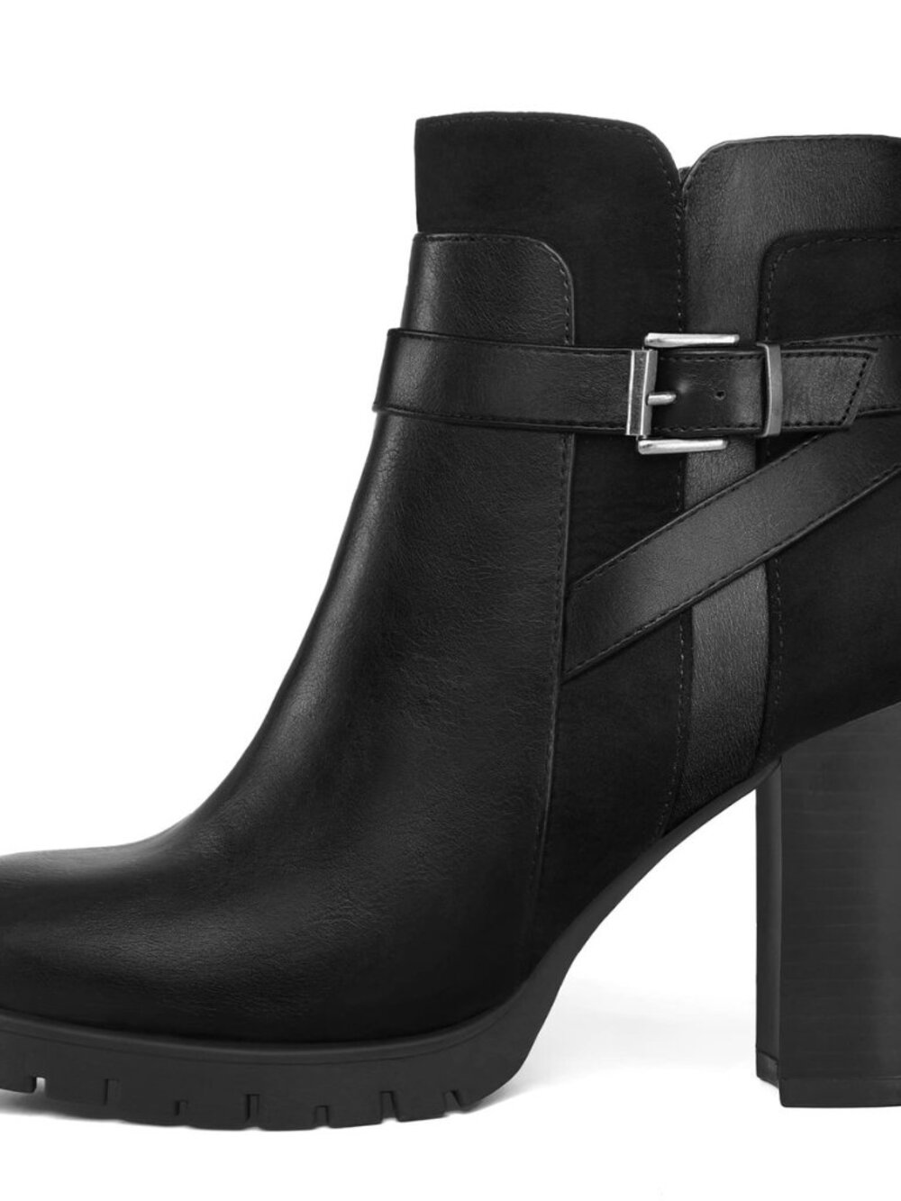 Women's Ankle Boots Side Zip Chunky Stacked Heel Booties with Wide